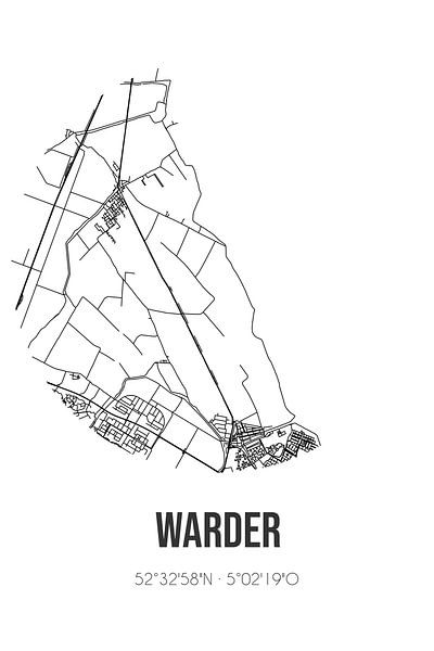 Warder (Noord-Holland) | Map | Black and White by Prints of Place