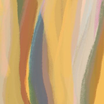 Modern abstract. Penseelstreken in geel, grijs, terra, groen van Dina Dankers