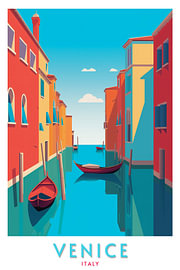 Het kanaal van Venetië in kleur | Reisposter Italië van Minimal Blue