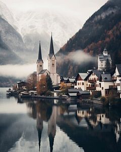 Kleinstadt in Österreich am See im Herbst