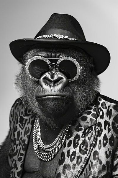 Fashionably dressed gorilla with sunglasses and hat by Poster Art Shop