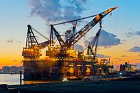 Crane ship Thialf in the evening in Rotterdam