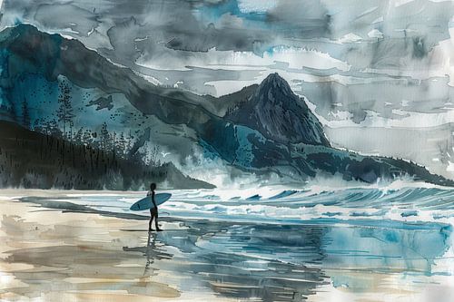 Painting, watercolour, surfing -7