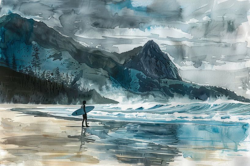 Malerei, Aquarellieren, Surfen -7 von Peter Pen Zeichnungen und Gemälde