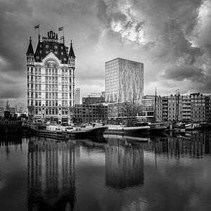 alten Hafen und das Weiße Haus Rotterdam (monochrom, quadratisch) von Prachtig Rotterdam