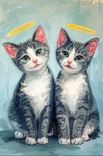 Graue und weiße Katzenengel
