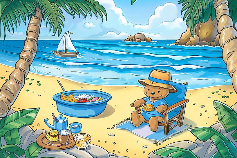 Tropical teddy bear on summer beach by Imperial Art House