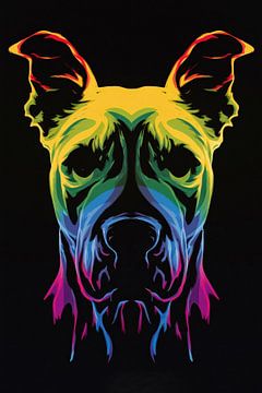 Psychedelische kleurrijke afbeelding van een hond van Art & Soul Creations