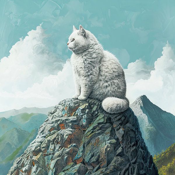 White Cat on Mountain Wall Decoration by Vlindertuin-Art