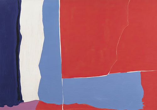 Abstracte kleurcompositie in rood, blauw en wit