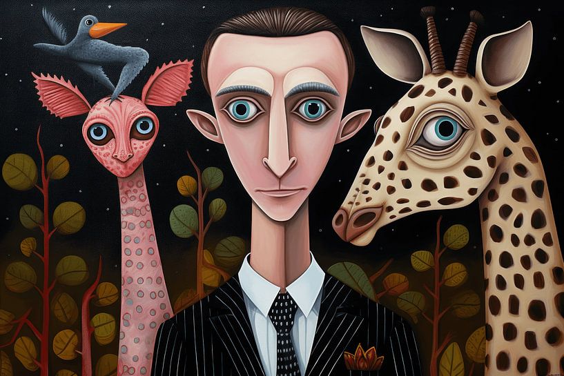 Homme avec girafe par Ton Kuijpers