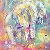 Kleurig mixed media kunstwerk van een olifant van Emiel de Lange