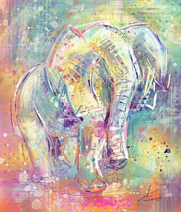 Kleurig mixed media kunstwerk van een olifant by Emiel de Lange