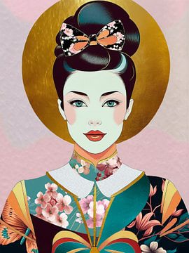 Neo Pop-Art einer asiatischen Frau im Kimono