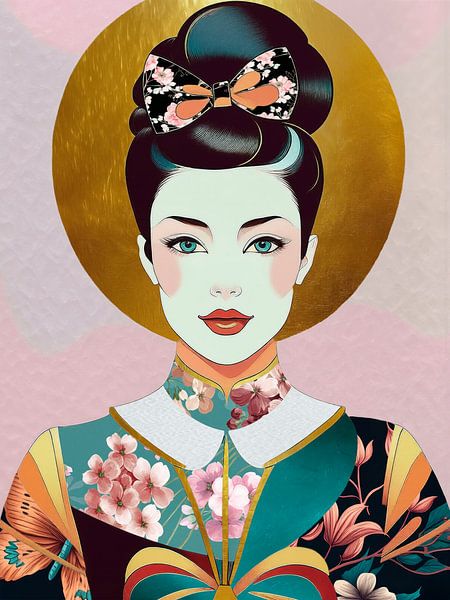 Néo Pop-Art d'une femme asiatique en kimono par Studio Pieternel