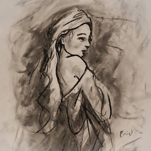 Meisje met linnen doeken in taupe tint