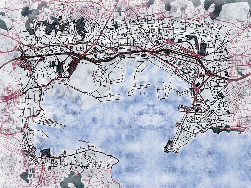 Map of Toulon centrum with the style 'White Winter' by Maporia