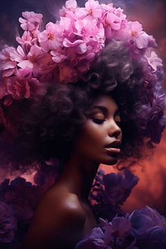 Femme avec des fleurs violettes sur Danny van Eldik - Perfect Pixel Design