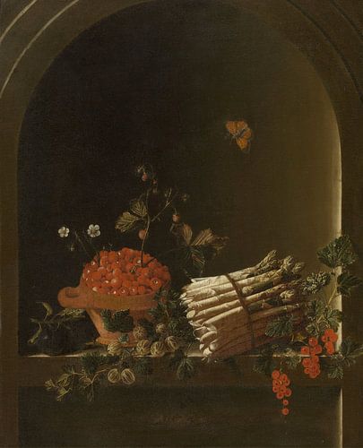 Stilleven met vruchten en asperges, Adriaen Coorte