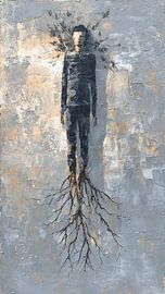 Surrealistische slaap, wortels, emotioneel, abstract, portretkunst van Aden Pink Studio