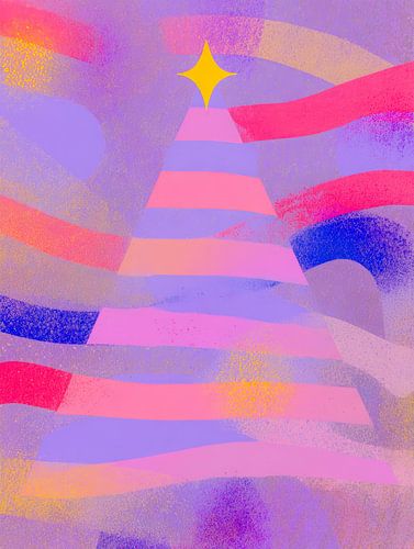 Arbre de Noël abstrait et joyeux dans les tons roses et violets