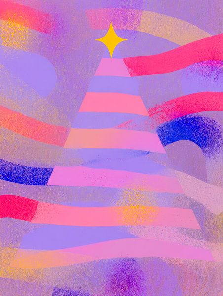 Fröhlicher abstrakter Weihnachtsbaum in Rosa- und Lila-Tönen von But First Framing