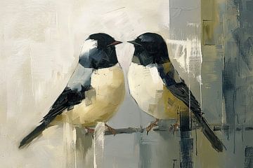Vogels op tak van Abstract Schilderij