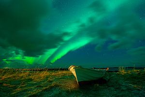 Polarlichter über einem Ruderboot