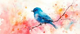 Blauwe vogels in aquarelstijl van Poster Art Shop