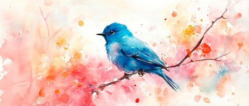 Oiseaux bleus style aquarelle