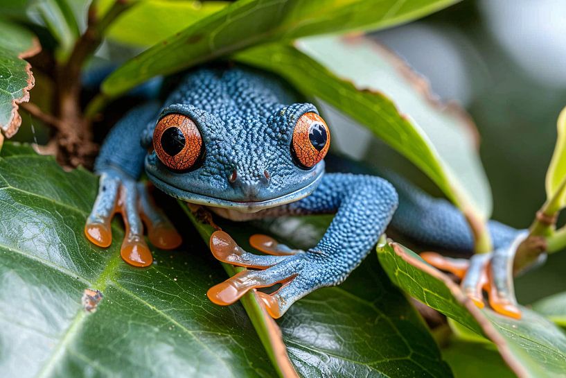 Green frog on leaf by Art & Soul Creations