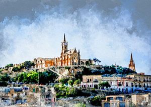 Malta Gozo Victoria Stadt Aquarellmalerei #malta