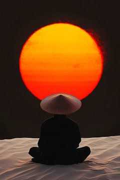 Homme en méditation au coucher du soleil sur Poster Art Shop