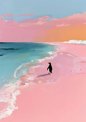 Minimalistisch strand met pinguïn