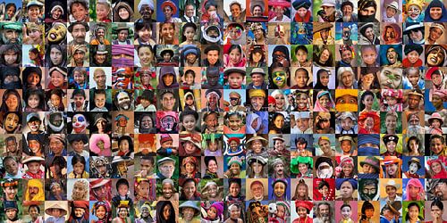 Collage van 200 portretten, wereldwijd.