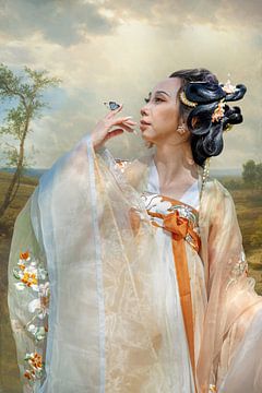 Chinese girl with butterfly by Lisette van Peenen