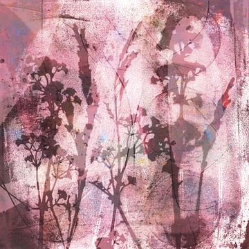 Moderne abstrakte botanische Kunst in Pastellfarben. Rosa und braune Blumen von Dina Dankers
