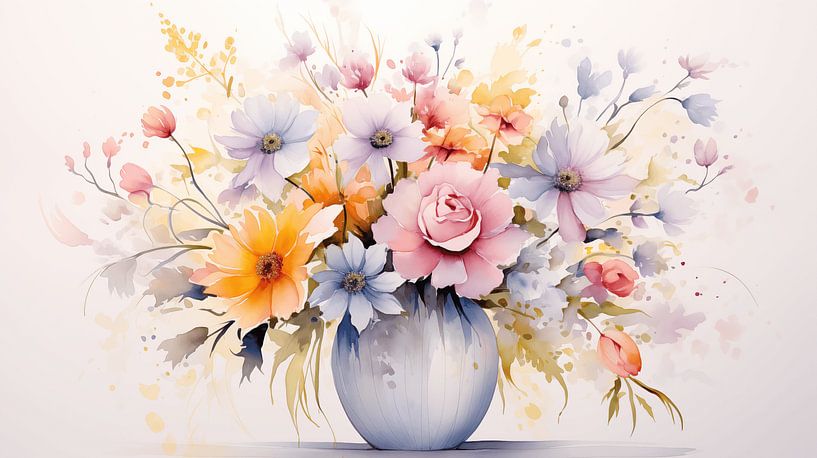 Vase mit Blumen in Aquarell Farben Stillleben Kund Design von Animaflora PicsStock