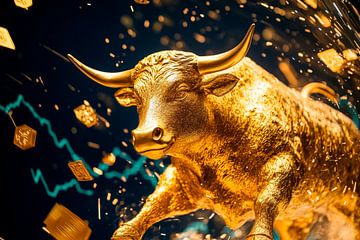 Gouden stier met financiële symboliek van Poster Art Shop