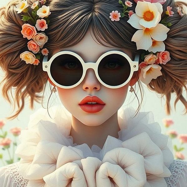 Portrait d'une jeune fille avec des fleurs et un col bouffant. par J.a Dijkstra