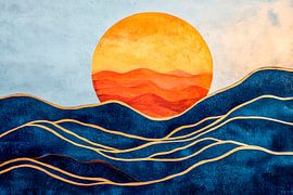 Sonnenuntergang über blauen Hügeln von Poster Art Shop