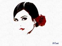 Rosita, woman with a red rose in her black hair