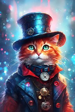 Steampunk Rode Kat Digital Art Aquarel Stijl