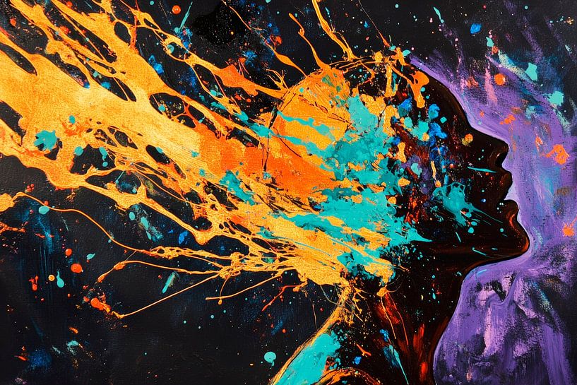 Farbenfrohe Explosion im Profil – Kreativkunst von Poster Art Shop