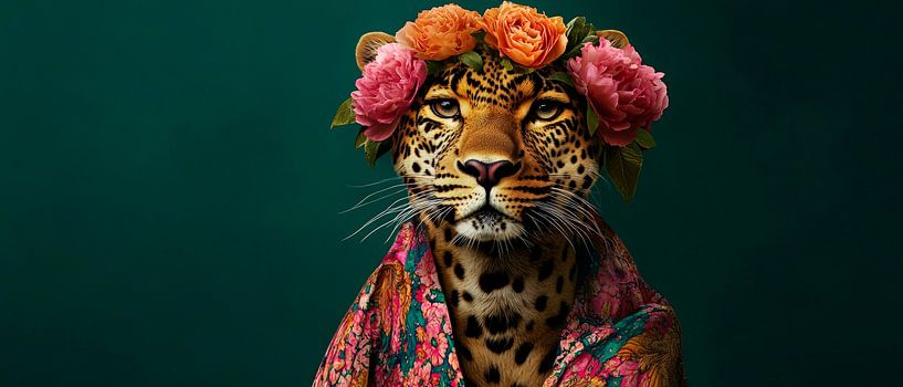 Decorative leopard with floral wreath by Poster Art Shop