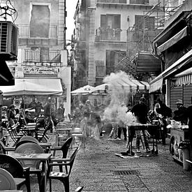 Smoking Vucciria in Palermo – monochrome  by Silva Wischeropp