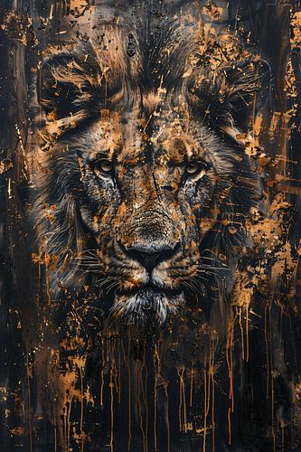 Mysterieus leeuwenportret met rustieke details