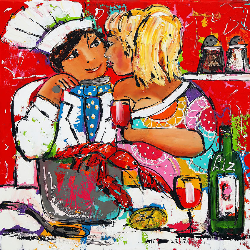 Dikke Dame Samen koken van <span class="secondary-font">Vrolijk Schilderij</span>