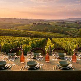 Toskanische Landschaft mit gedecktem Tisch von Corrine Ponsen