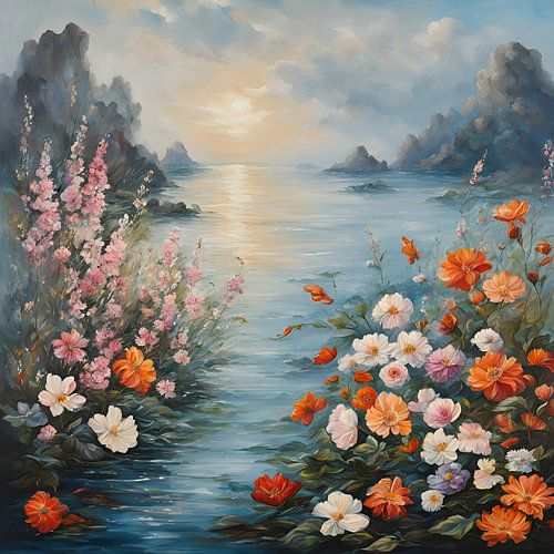 Sunrise Water Floral Painting